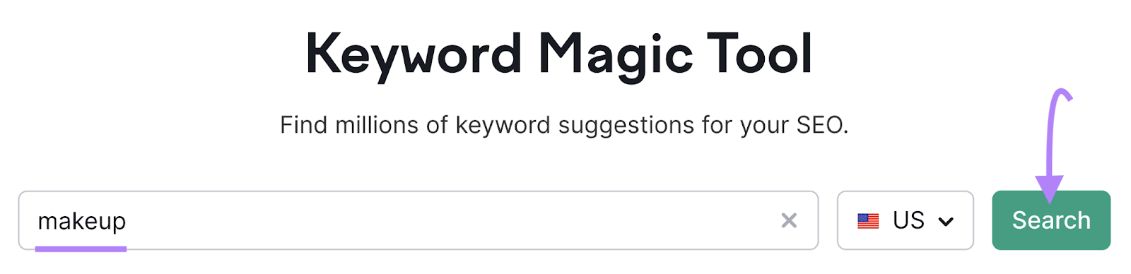 "makeup" entered into the Keyword Magic Tool search bar