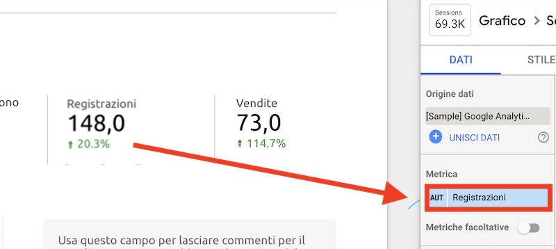 come cambiare impostazioni del template di data studio