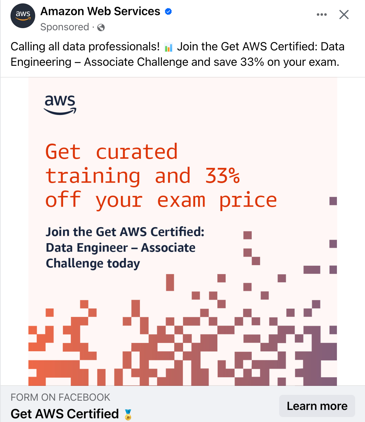 Amazon web services societal  media advertisement  offering information  professionals 33% disconnected  their information  technologist  exam price.