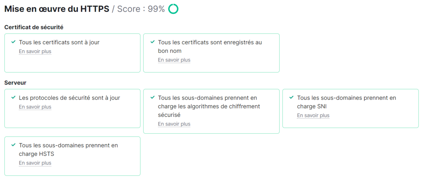 rapport HTTPS dans Audit de site, Semrush