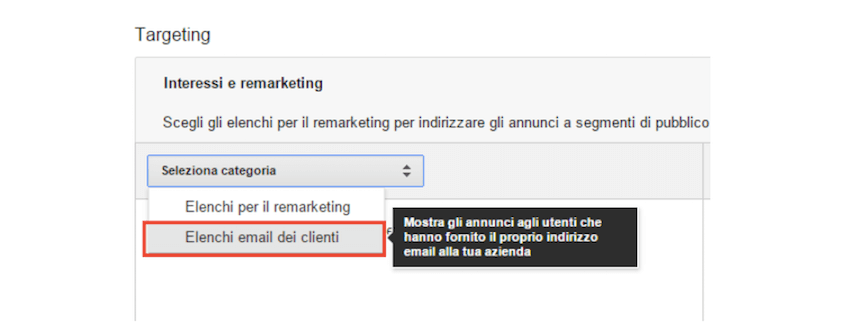 Caricare le liste contatti nelle campagne AdWords: selezionare le email