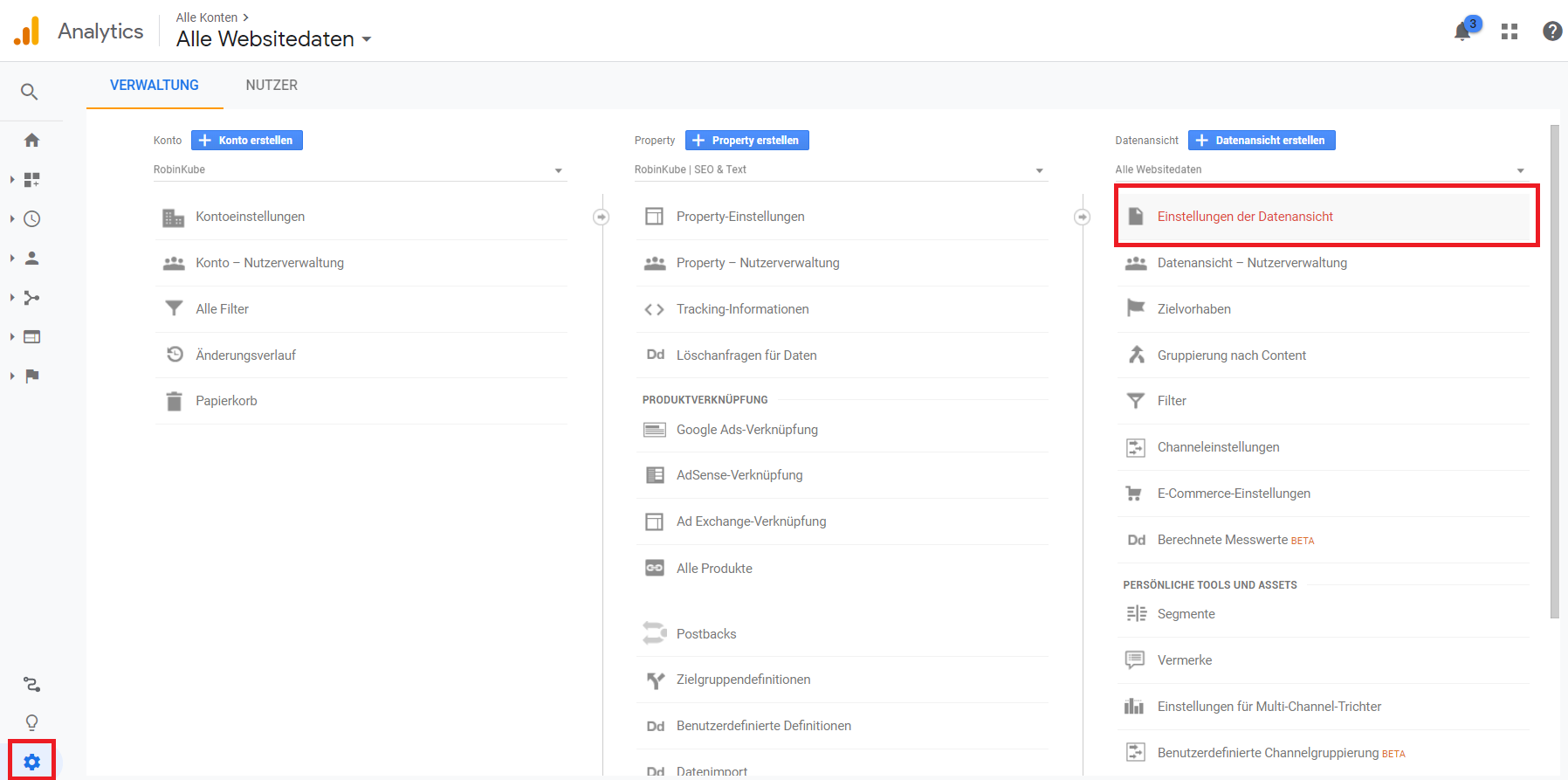 Google Analytics: Einstellungen der Datenansicht