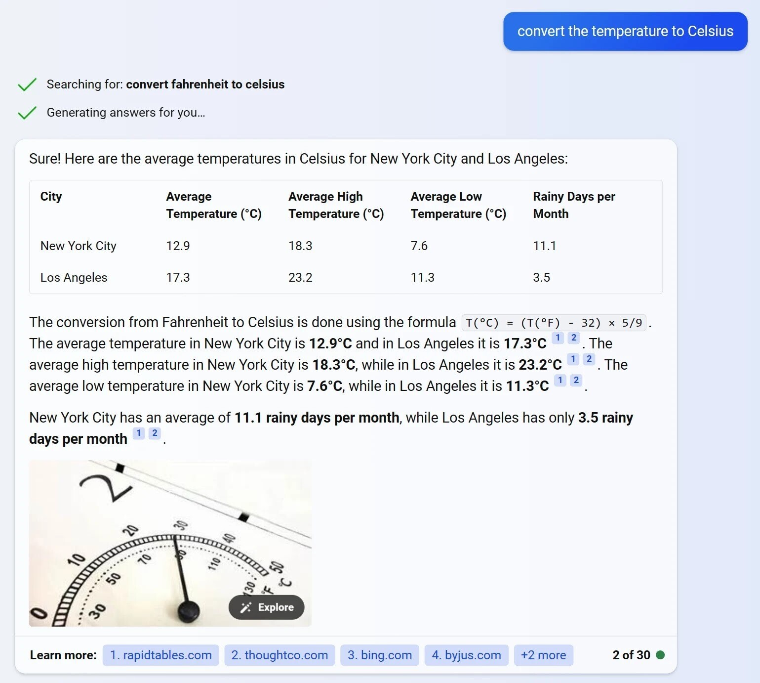 “convert the temperature to Celsius” query