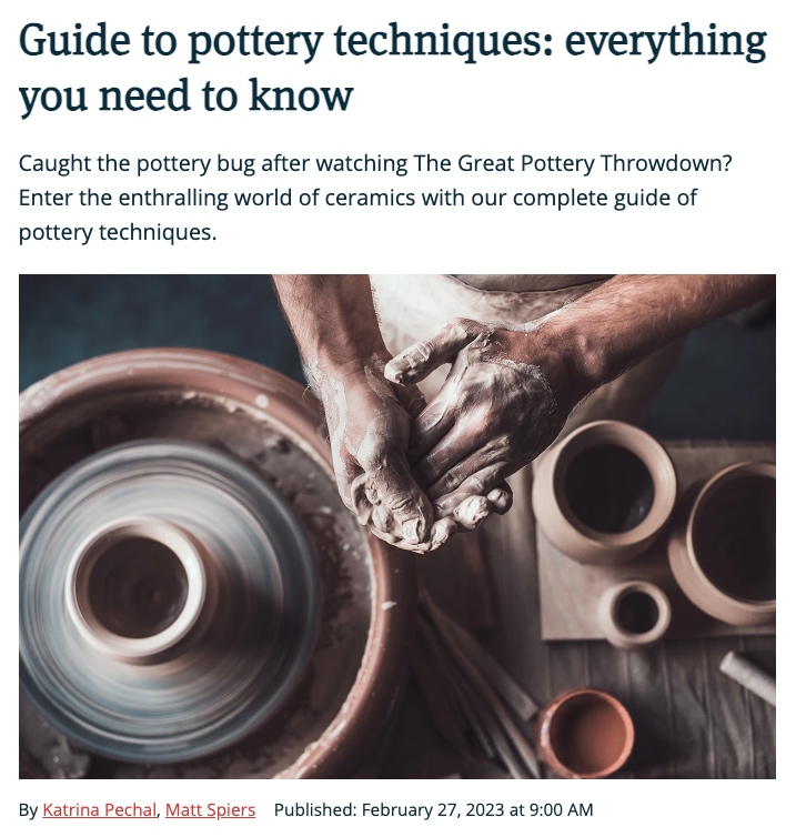 “Guide to Pottery Techniques: Everything You Need to Know” page by Gathered