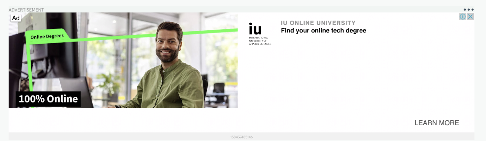 IU online university's ad for an online tech degree