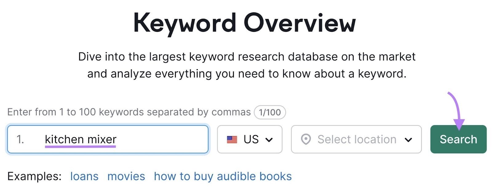 search for "kitchen mixer" in Keyword Overview tool