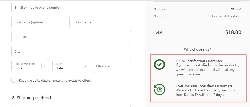 virtual one-page checkout section