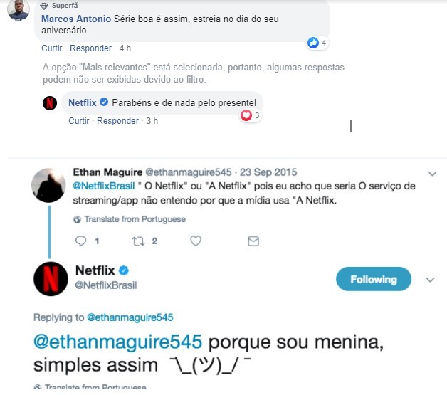 prints de telas de redes sociais com interações da Netflix