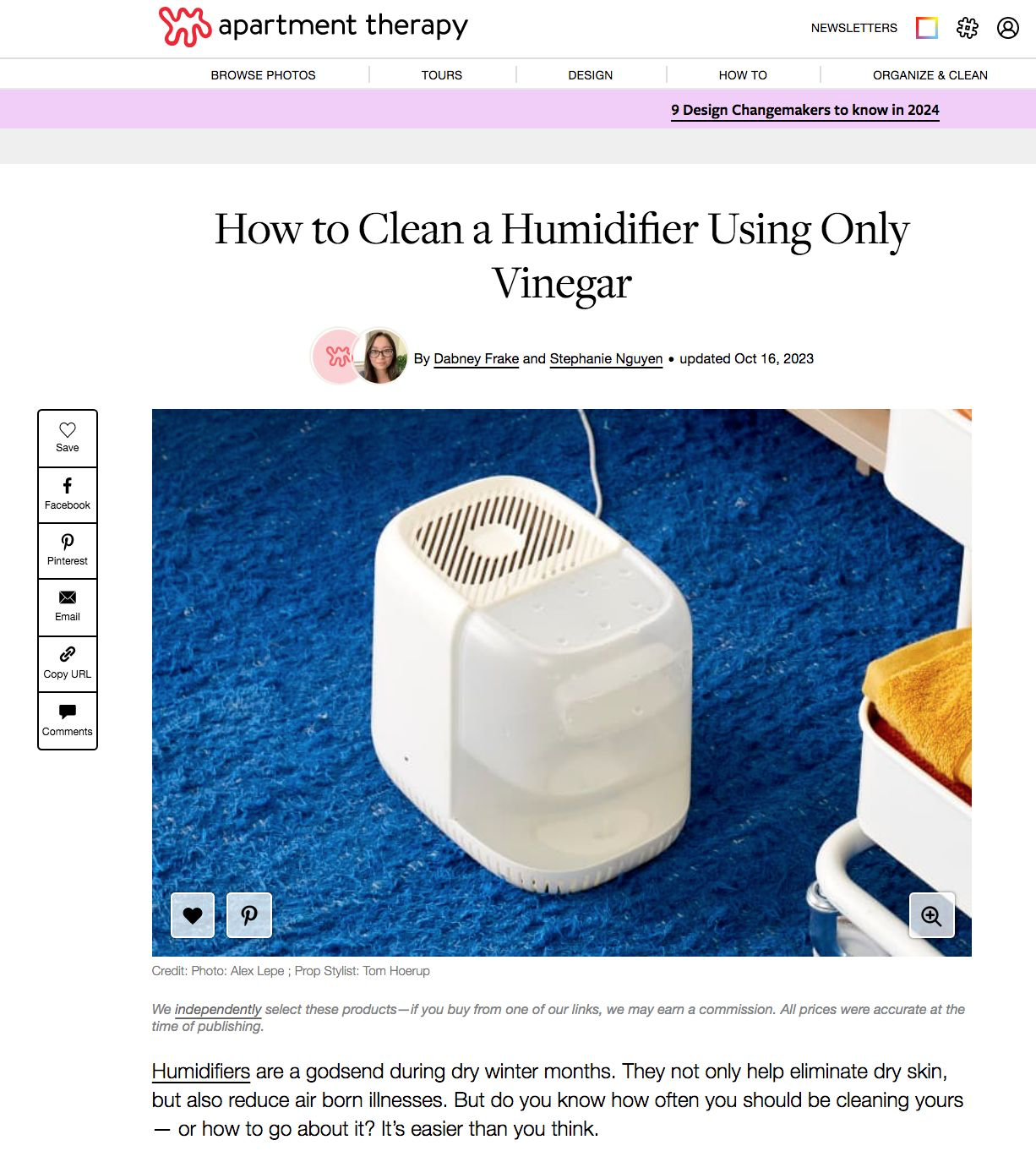 Apartment Therapy's blog post on how to clean a humidifier using only vinegar