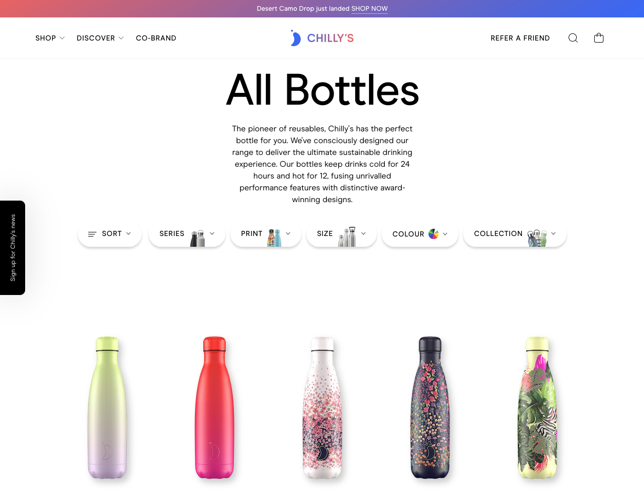 an example of "All Bottles" page from Chilly’s website