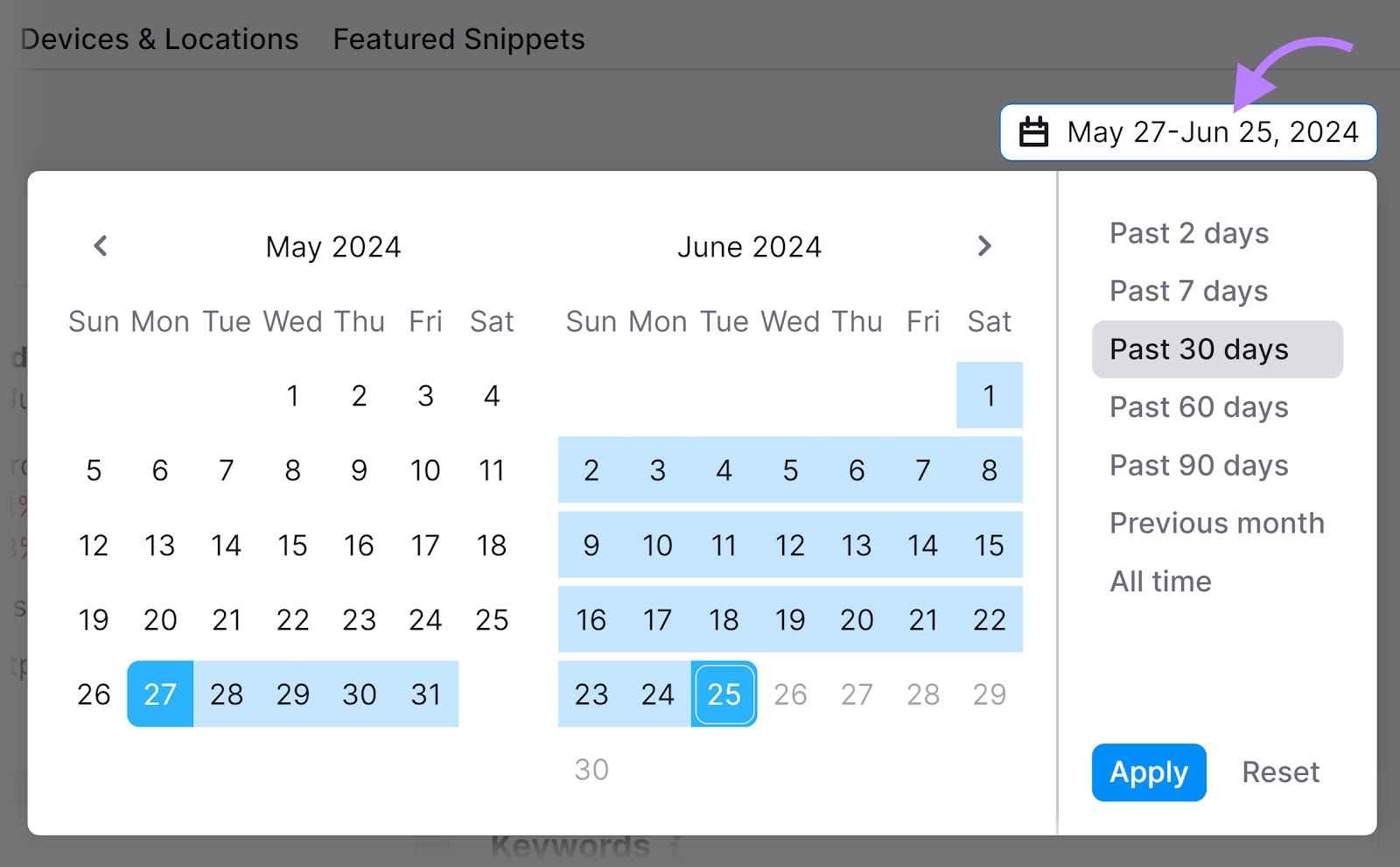 Changing a selected period in a calendar in Position Tracking tool.