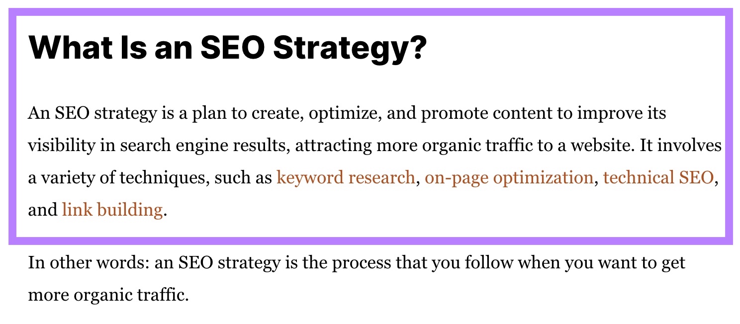 What They Are & How to Earn Them 30 The source page and section of a featured snippet with the question formatted as the heading with the answer to the question directly below.