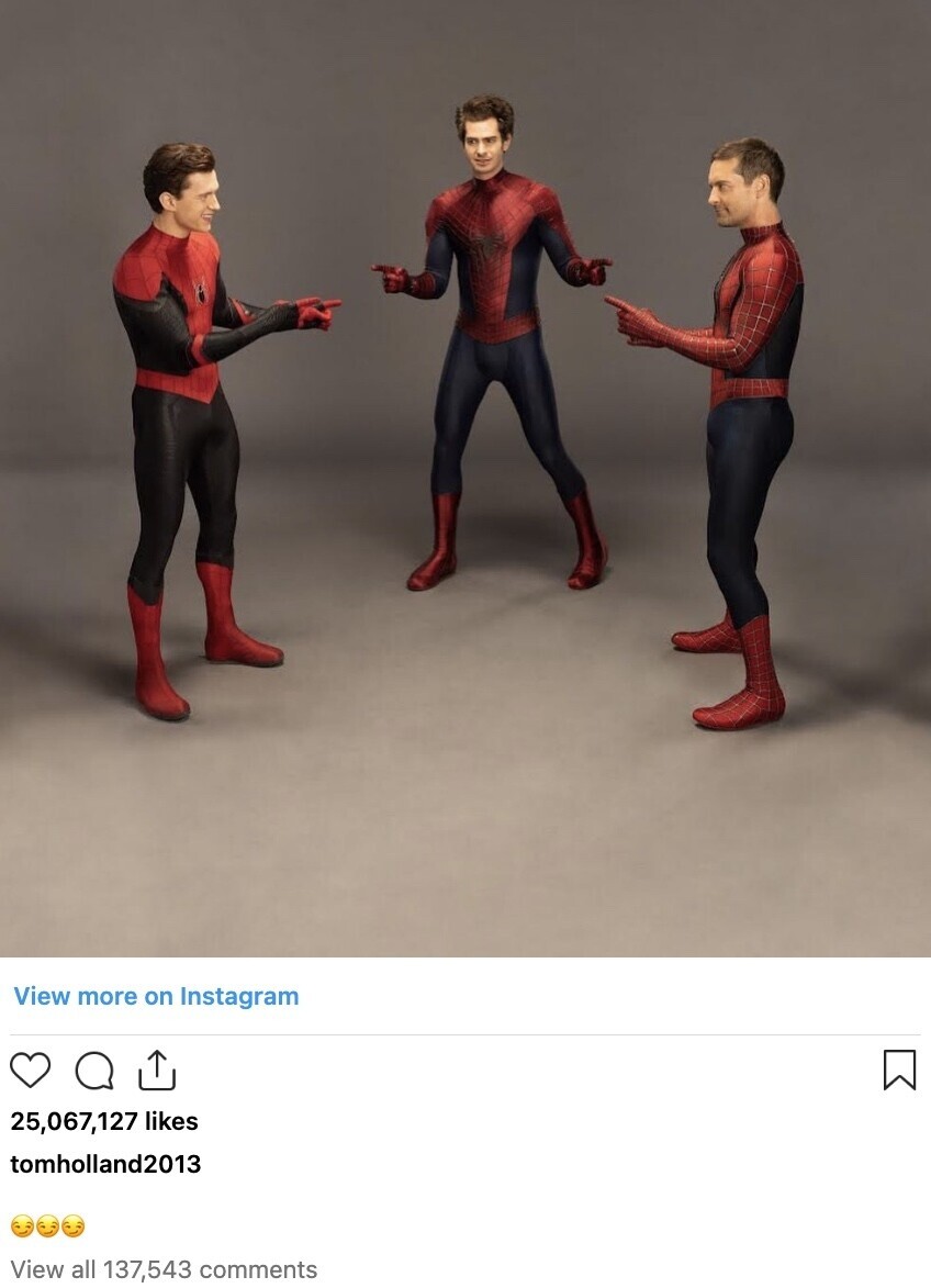 Le post Instagram de Tom Holland sur le mème de Spider-man