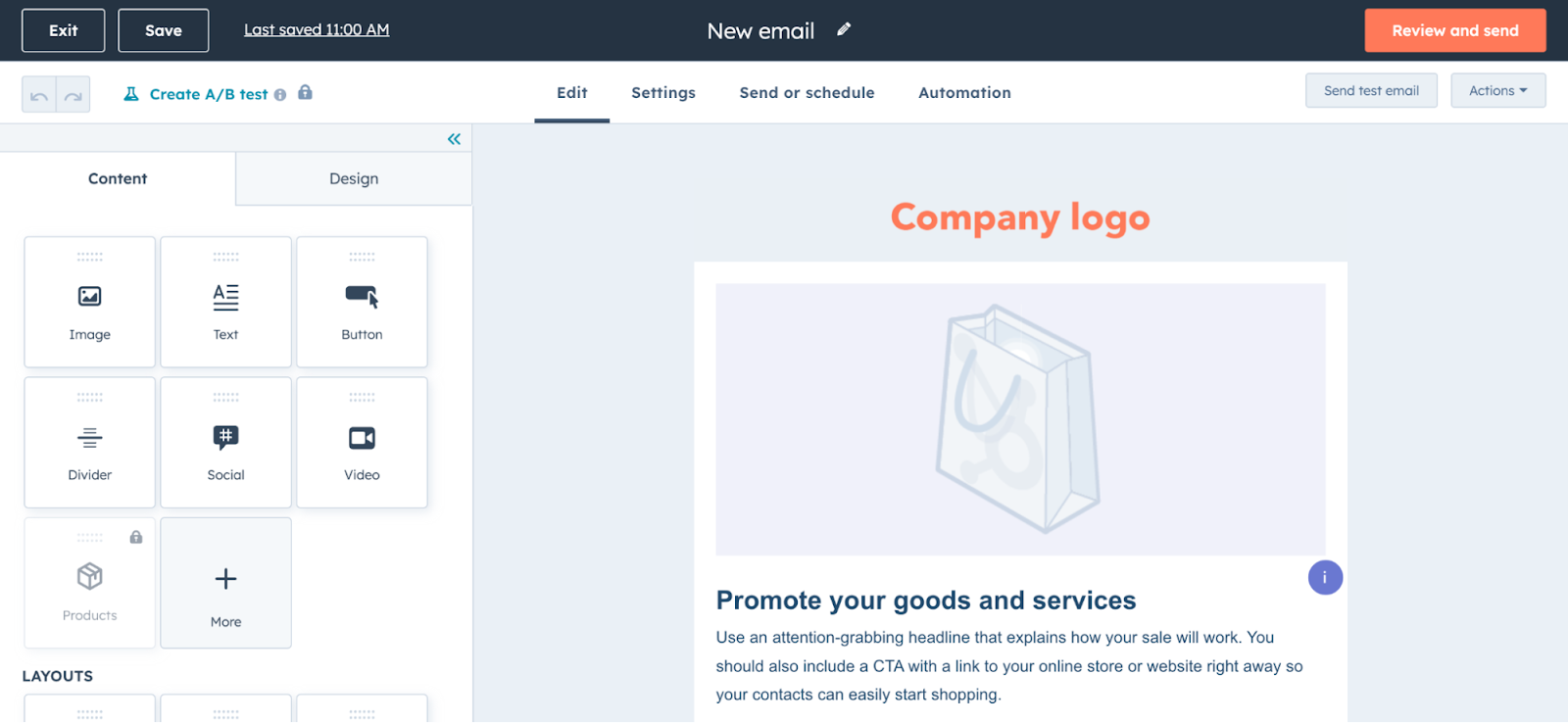 HubSpot's drag-and-drop email builder
