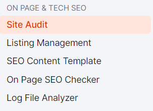 "Site Audit" selected from the Semrush menu