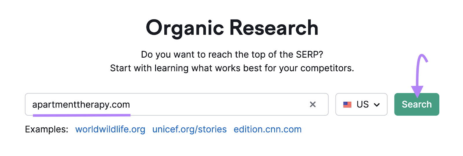 "apartmenttherapy.com" entered into the Organic Research search bar