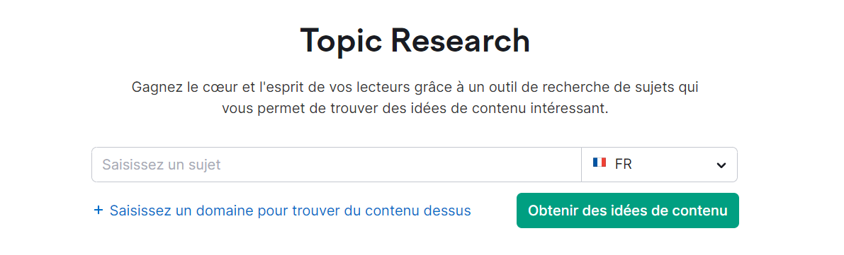 barre de recherche de Topic Research