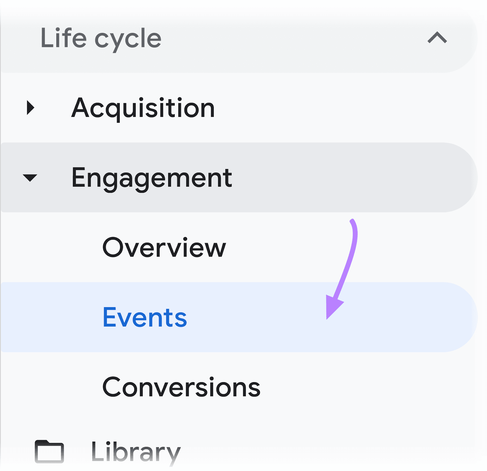 “Events” selected from the “Engagement” reporting area