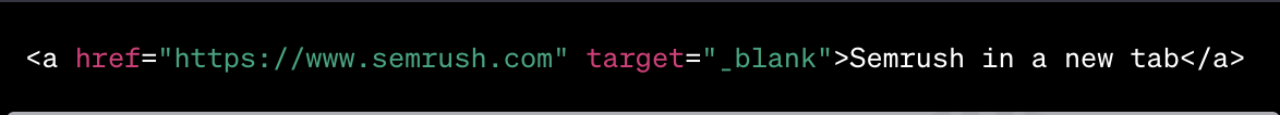 A basic example of a link to Semrush’s ،mepage with target specified