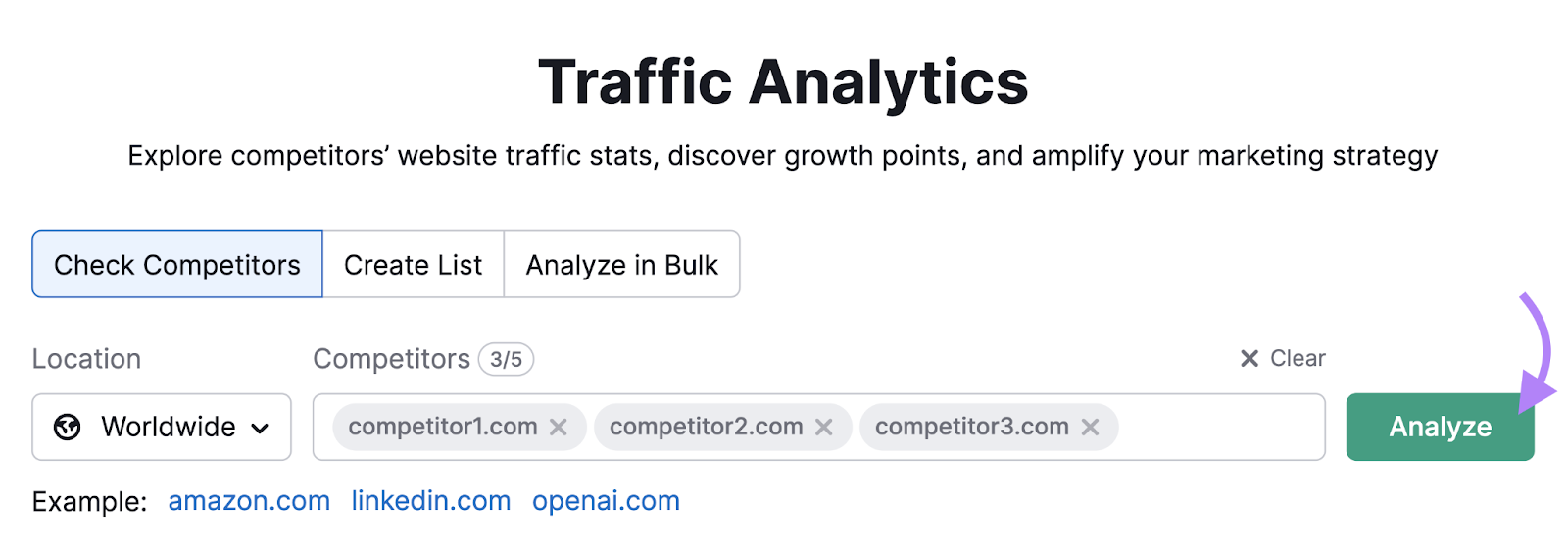 Search bar in Traffic Analytics tool
