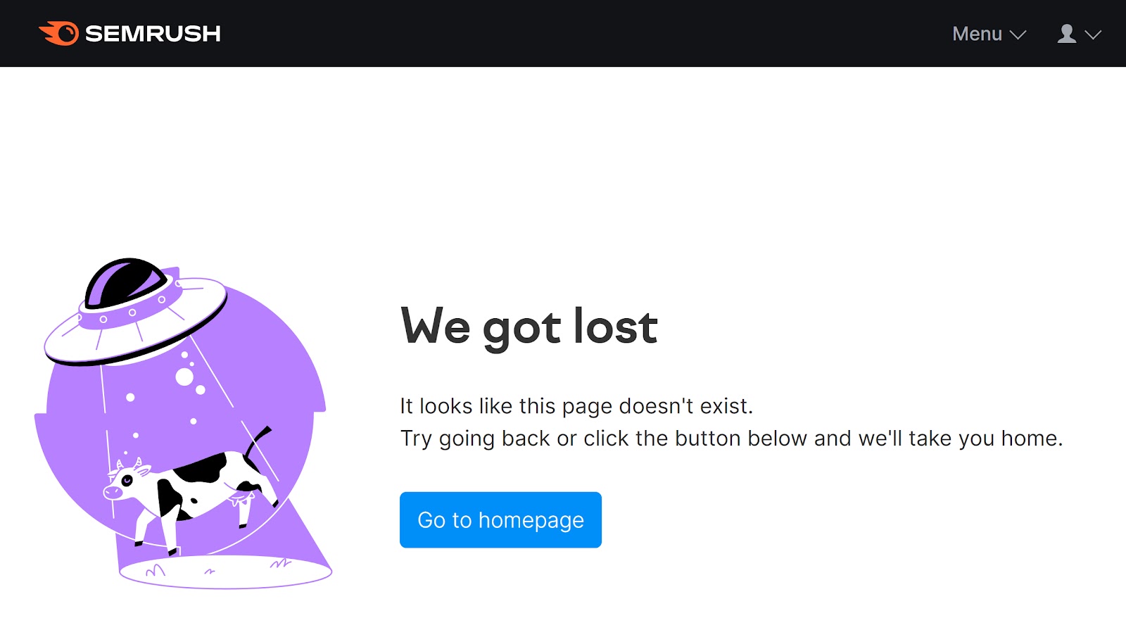 The 404 page of the Semrush blog