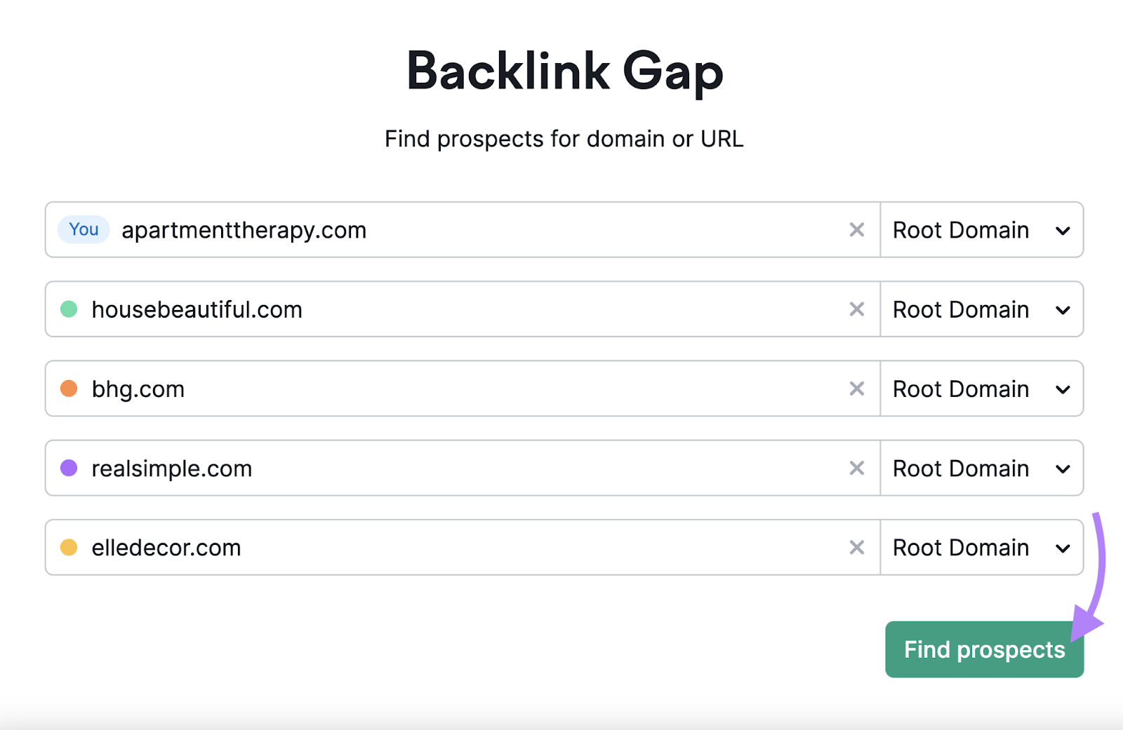 Backlink Gap tool search