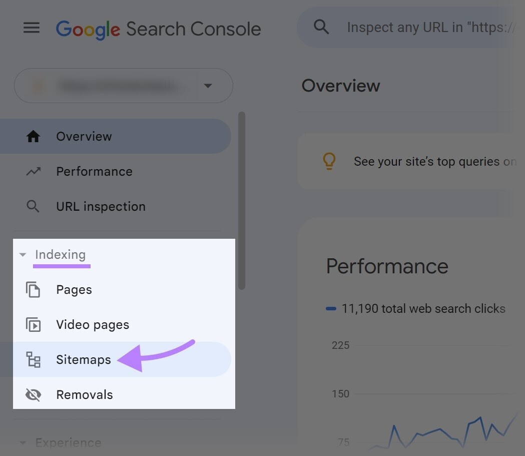 navigating to "Sitemaps" section in Google Search Console
