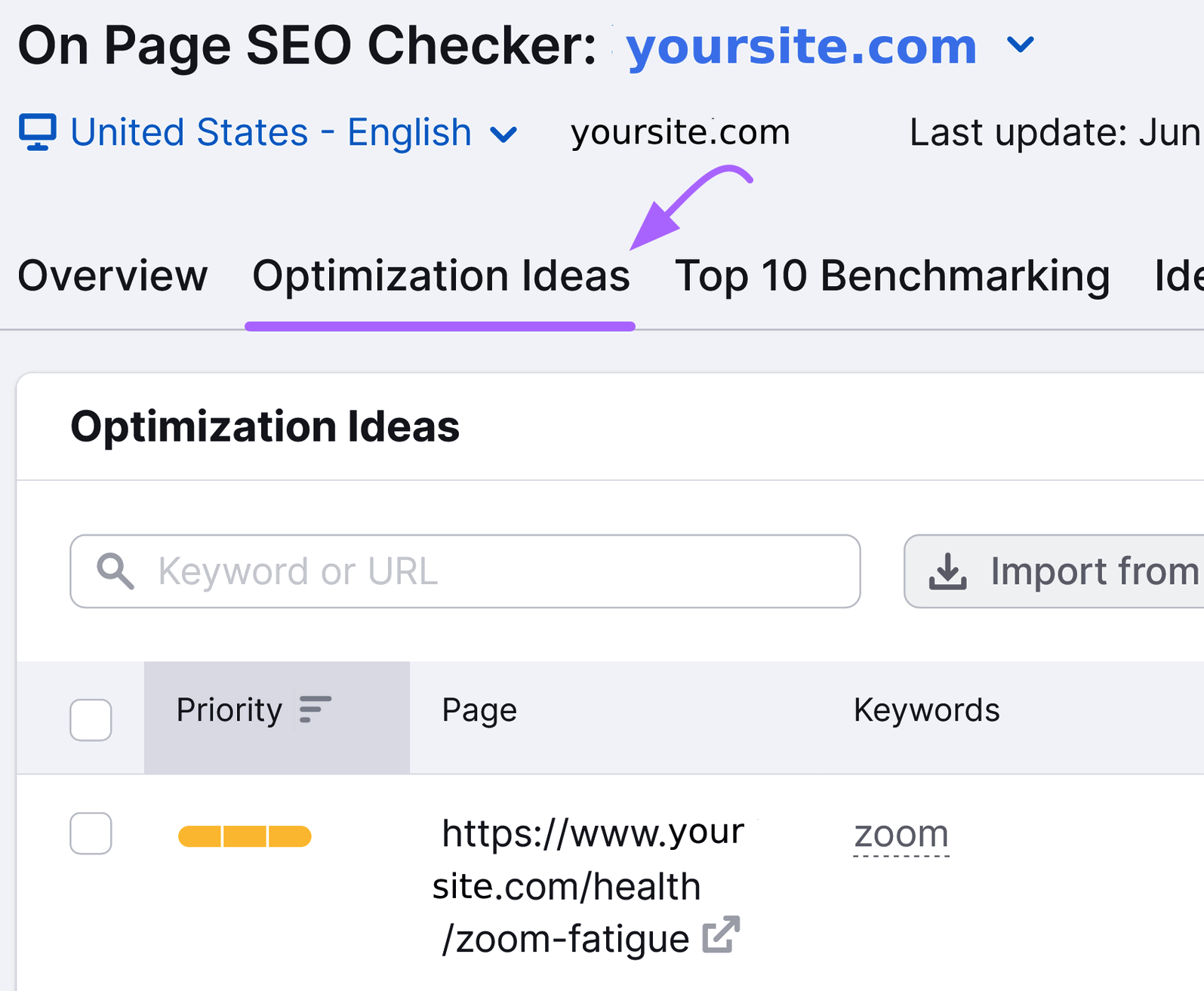 “Optimization Ideas” tab highlighted