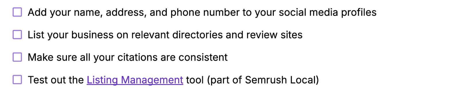 Add your name, address, and telephone number to your societal media profiles, database your business connected applicable directories and reappraisal sites, guarantee your citations are consistent, proceedings retired Semrush's Listing Management tool.