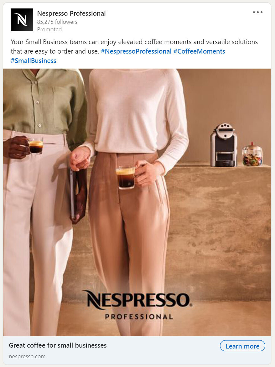 example of LinkedIn post by "Nespresso Professional"