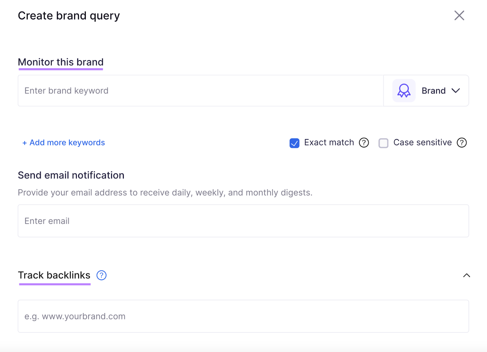 create bran query window in Brand Monitoring app