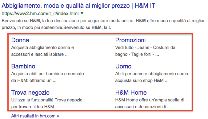 Serp featrure: un esempio di sitelink