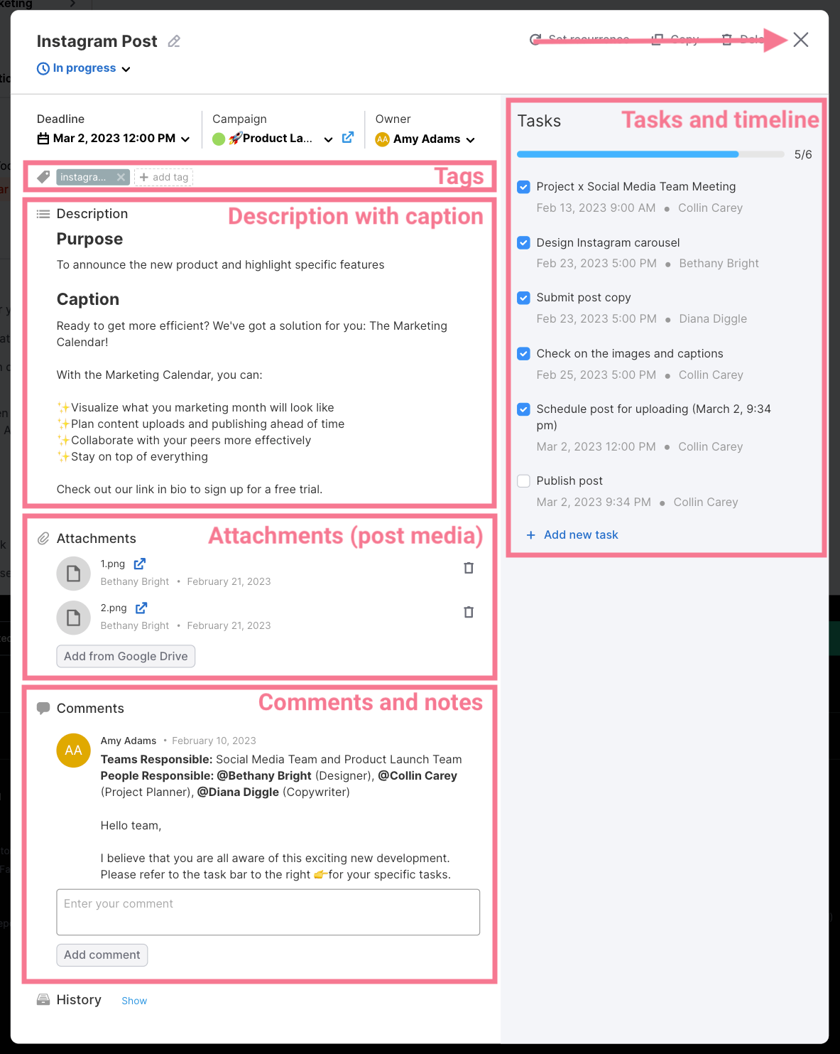 Semrush’s Marketing Calendar editor view