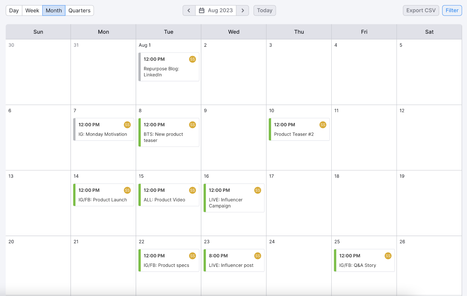 A social media marketing calendar example