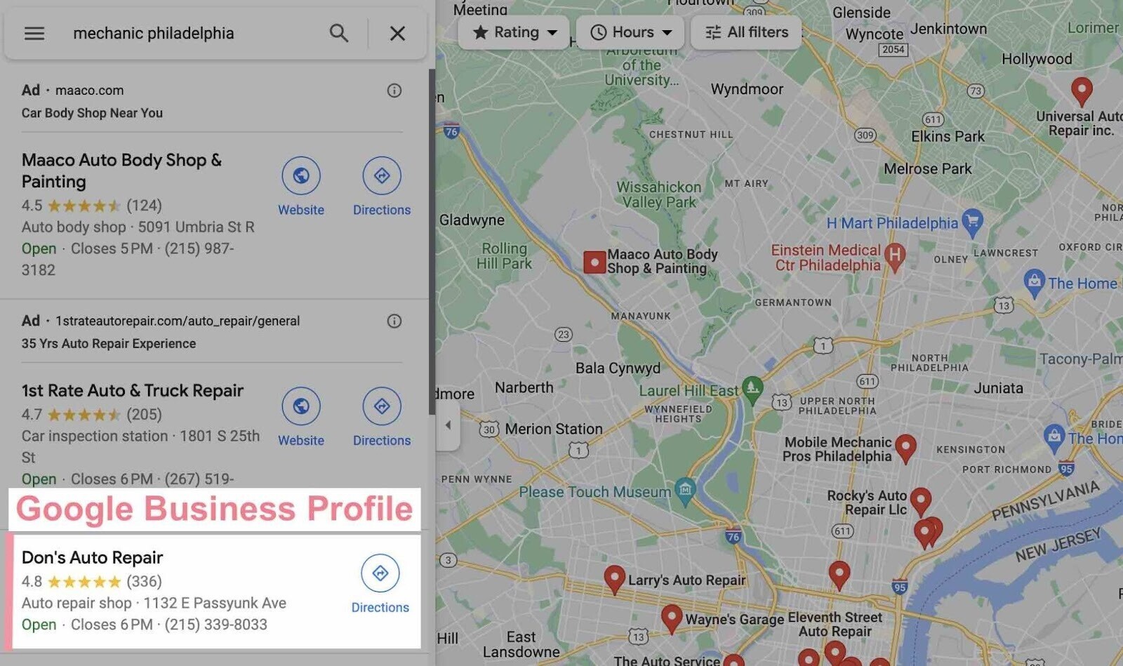 Profil de l'entreprise dans Google Maps