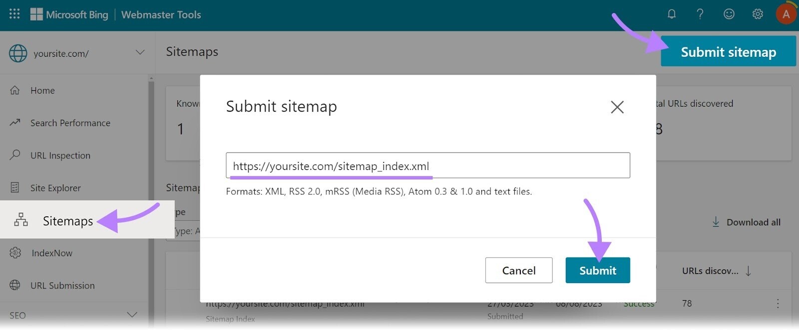 how to submit your sitemap to Bing