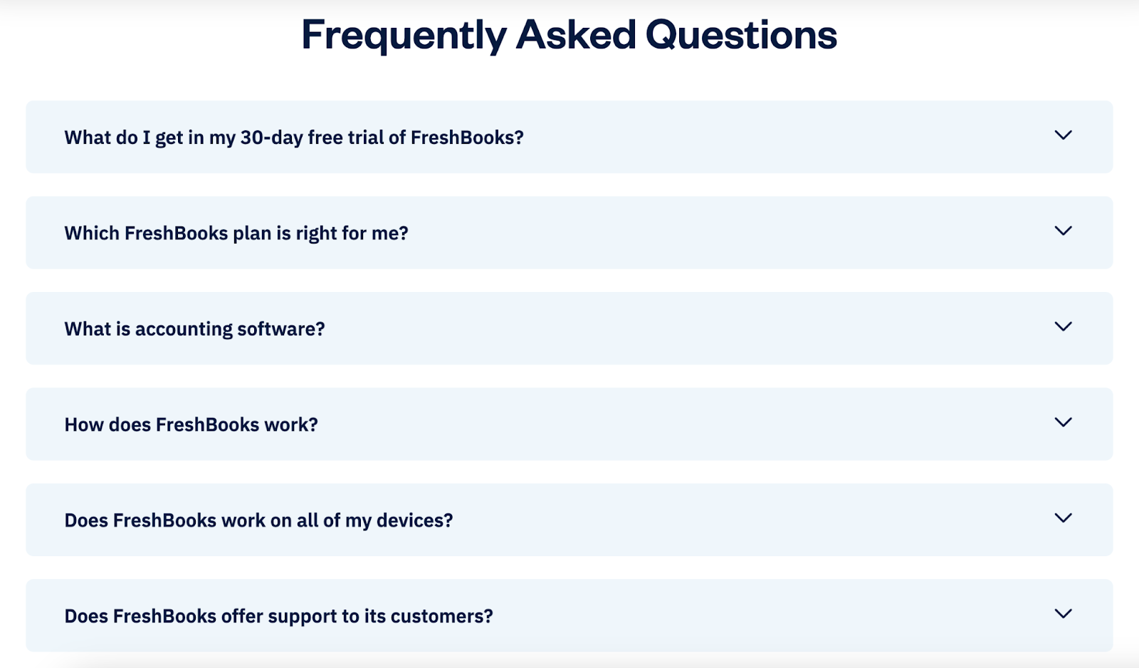 freshbooks frequently asked questions section