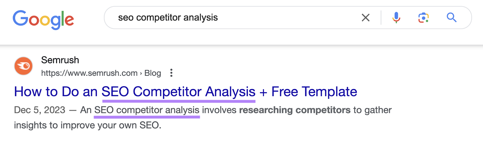 keyword underlined in title and meta description on the SERP