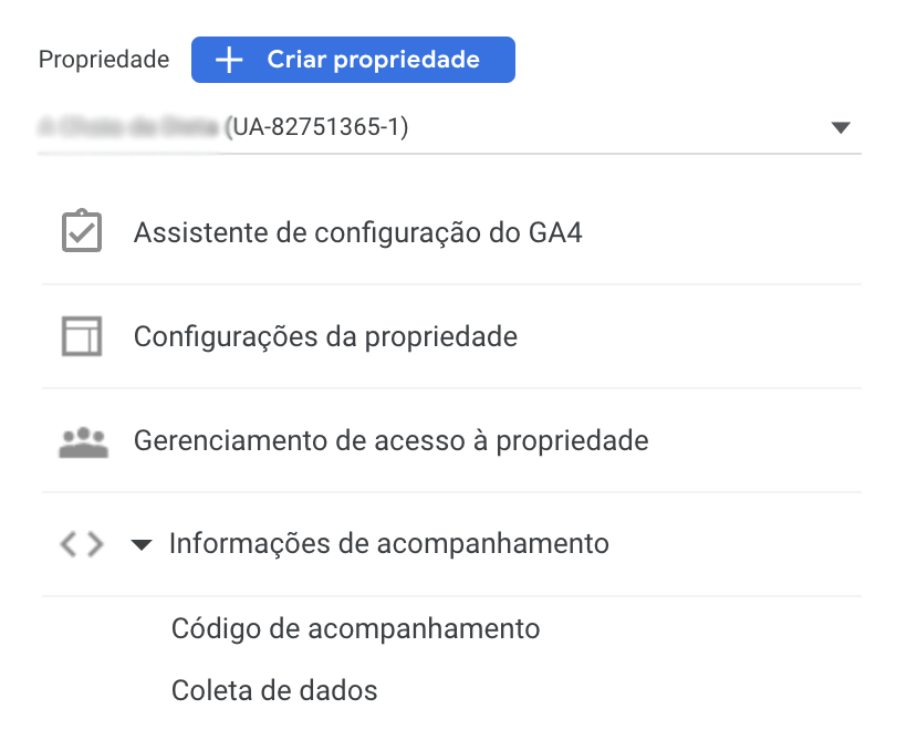 opção informações de acompanhamento no google analytics