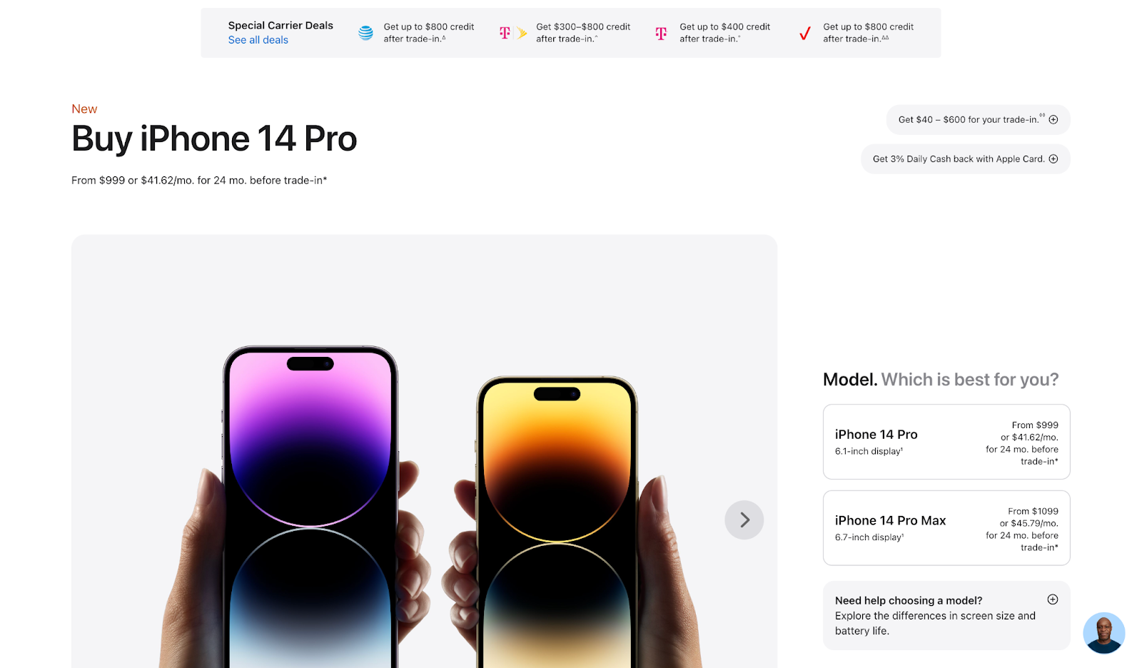 buy iPhone 14 Pro page