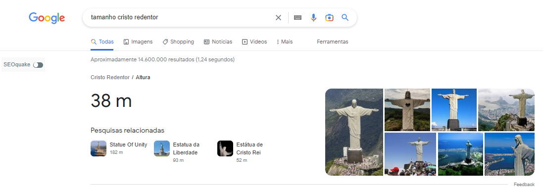 print da SERP do google ao buscar por "tamanho cristo redentor"