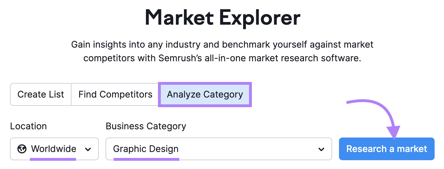 research a market with Semrush’s Market Explorer tool