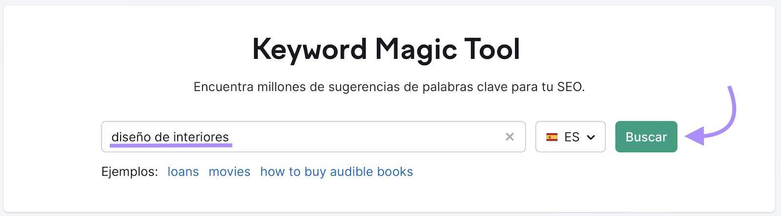 Búsqueda en Keyword Magic Tool de "diseño de interiores"