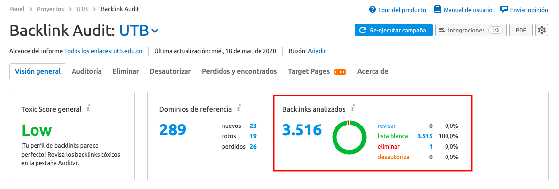 Linbuilding de calidad - Auditoría de enlaces en SEMrush