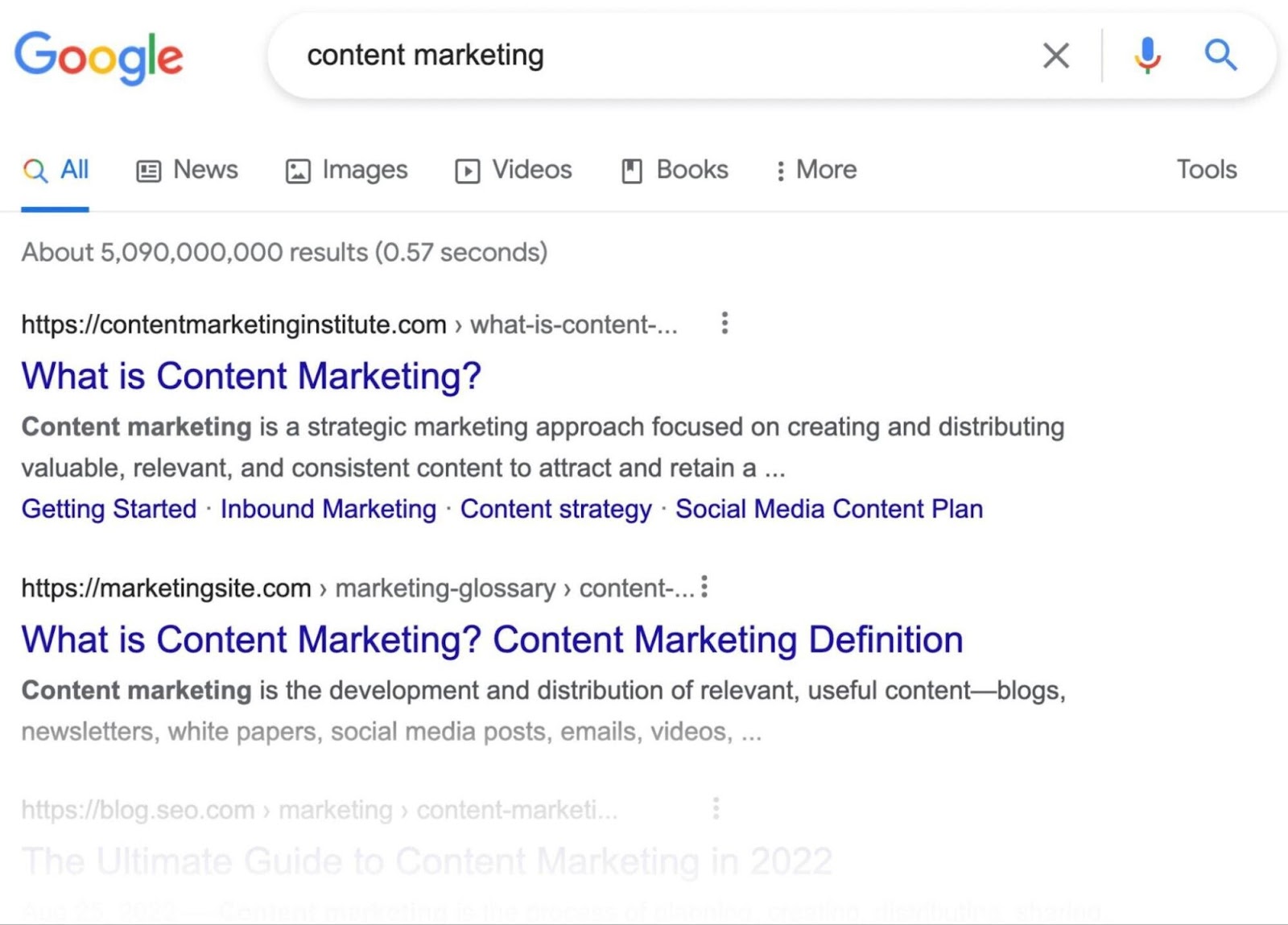 Google's top results for “content marketing” query
