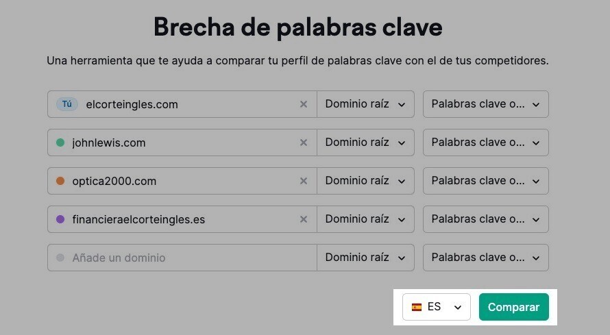 Comparar dominios en Semrush