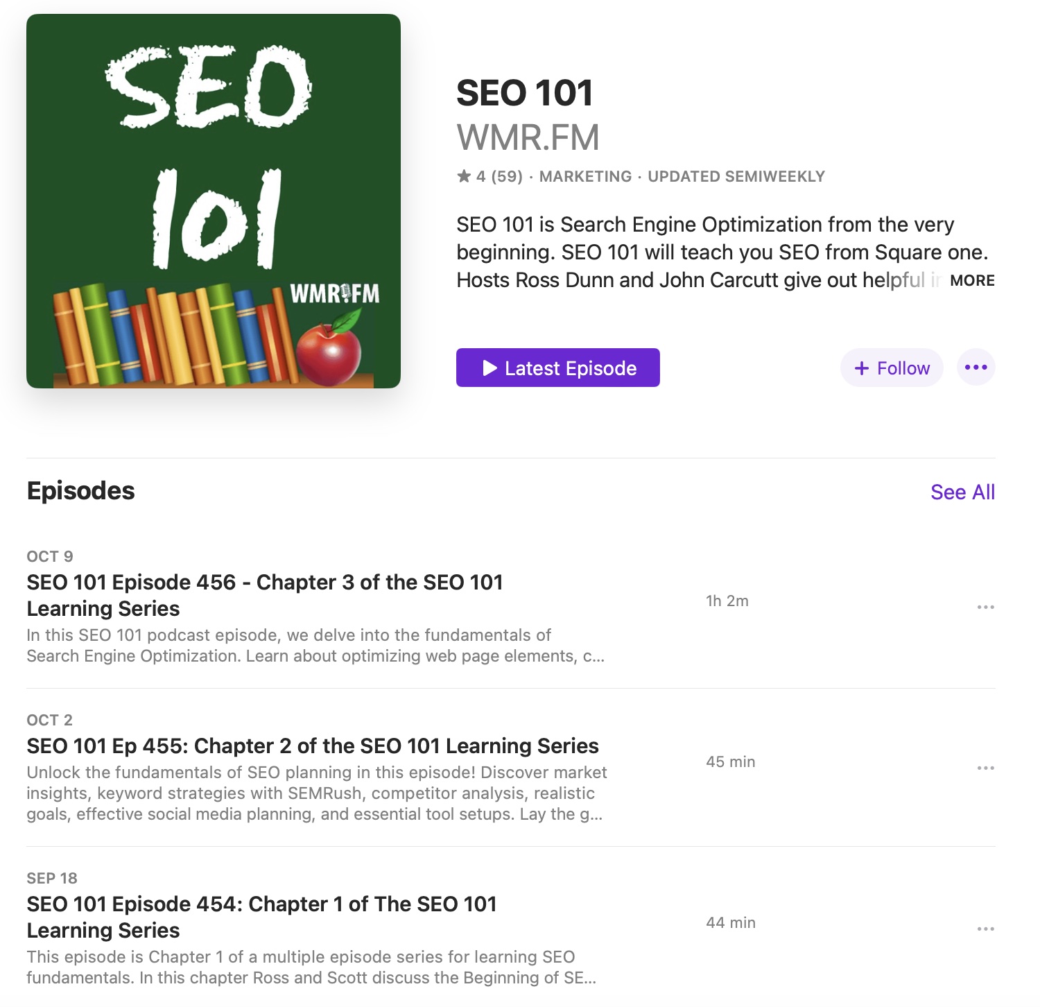 SEO 101 podcast page
