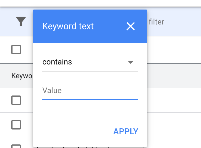 keyword text in Google Keyword Planner