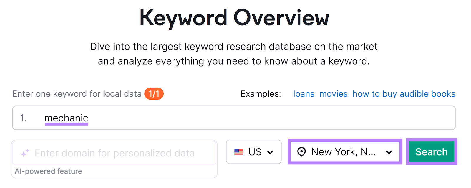 Keyword Overview tool start.