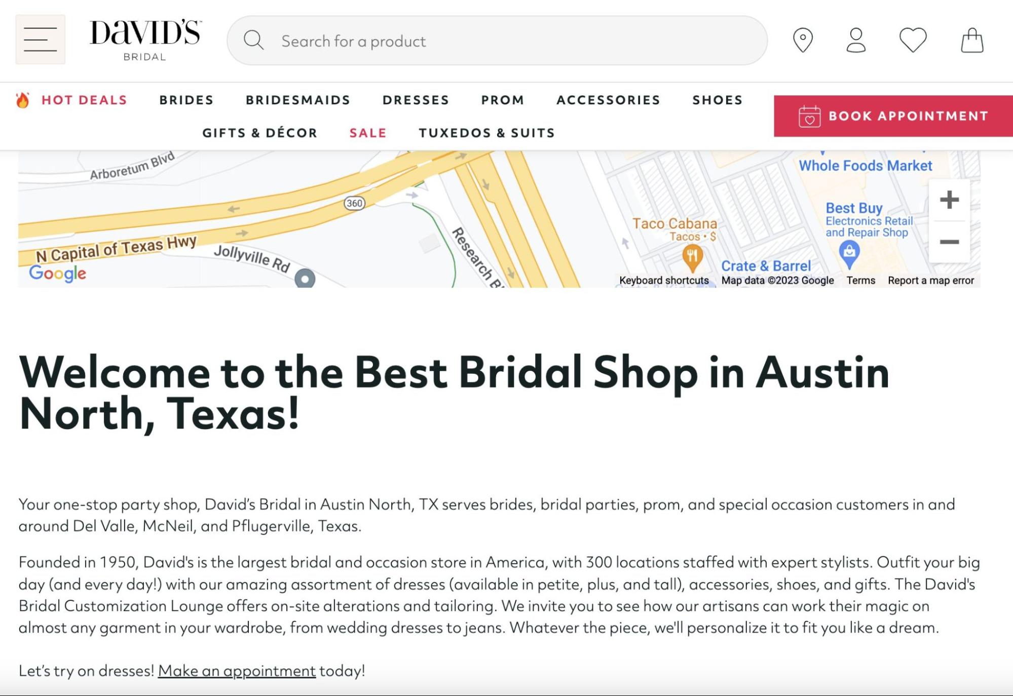 David’s Bridal Austin location page